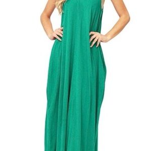 LOVESTITCH Bright Green Emerald Maxi Dress Pockets S/M Adjustable